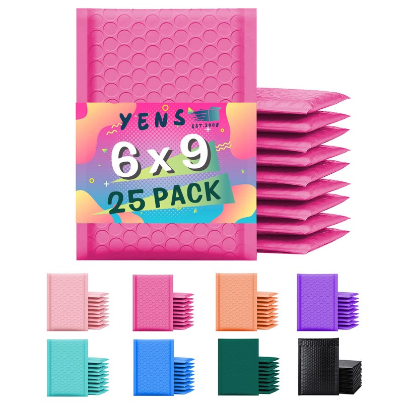 Yens Poly Bubble Mailers 6x10 25 Pack Hot Pink Waterproof Self Seal Adhesive Shipping Bags, Cushioning Padded Envelopes for Shipping, Mailing, Packaging Usable 6x9 - Image 1